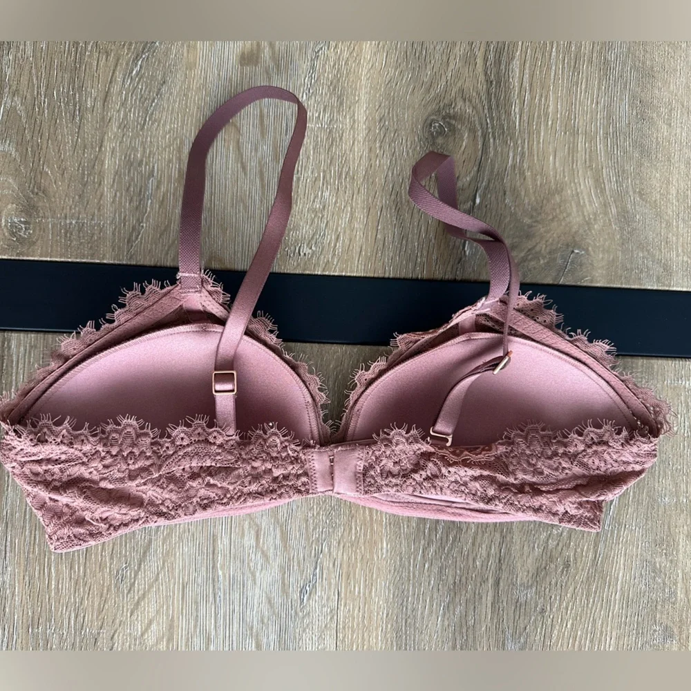 NWOT - Aerie Real Power Plunge Push Up Eyelash Lace Bra Blush Pink - Picture 4 of 6